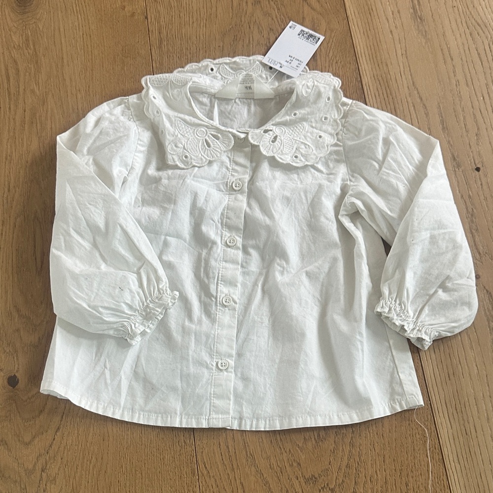 H&M White Lace Collar Kids Shirt 2/3Y NWT